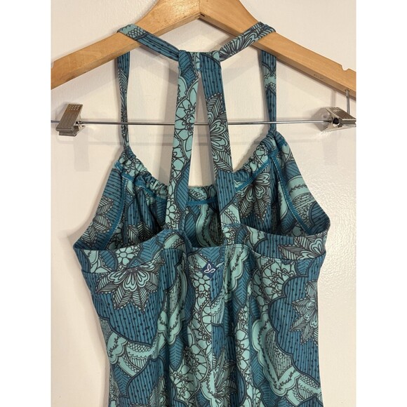 Prana Women’s S Quinn Dress Teal Geometric Pattern Shelf Bra Knee Length Dress - Picture 4 of 9